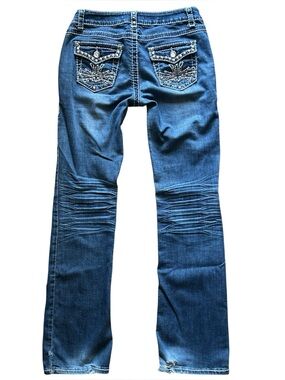 Y2K Grunge “Seductions” Medium Wash Low Rise Rhinestone Bootcut Jeans